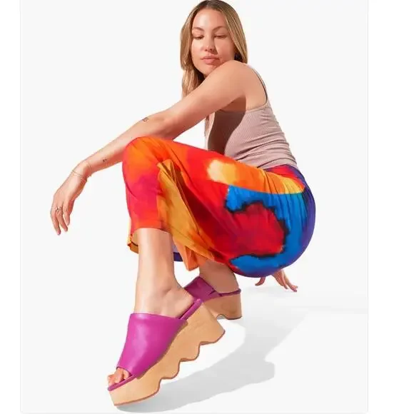 Charlotte Stone Truman Platform Mule Clog Leather Magenta Wood Sole Size 8 - Picture 3 of 13